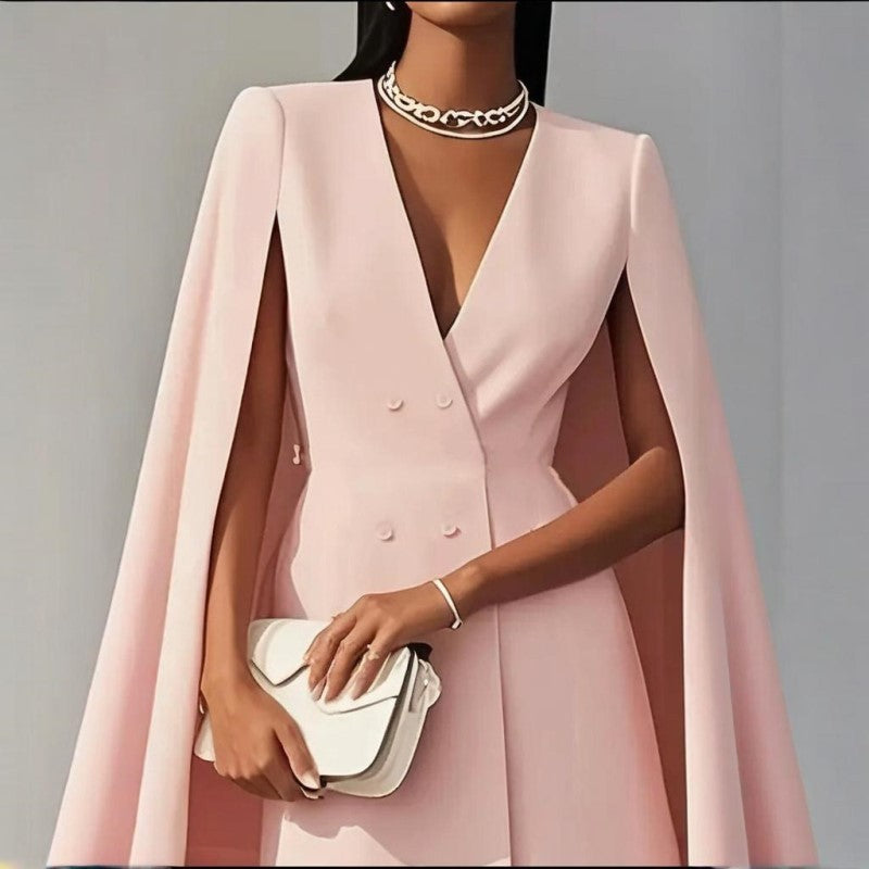 Elegant solid color dress with V-neck 