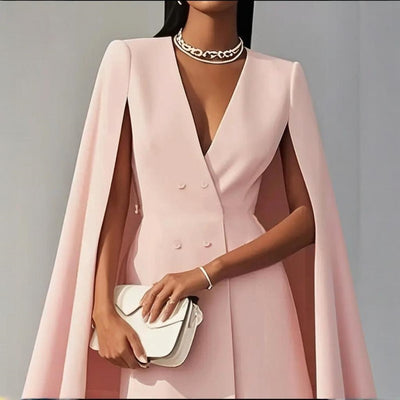 Elegant solid color dress with V-neck 