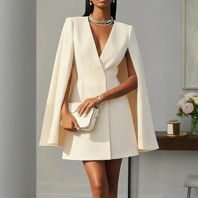 Elegant solid color dress with V-neck 