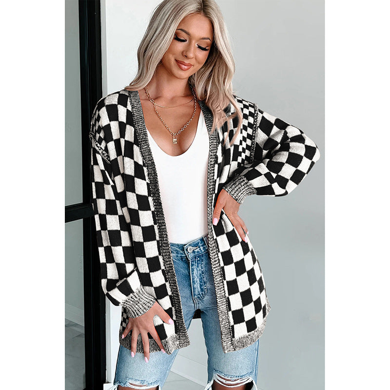 Cardigan lungo a scacchi