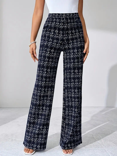 Pantaloni dritti a vita alta stile scozzese