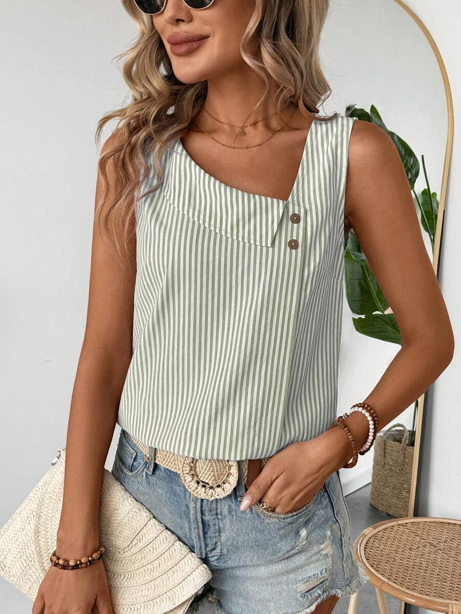Top casual con colletto a diagonale
