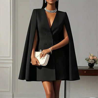 Elegant solid color dress with V-neck 