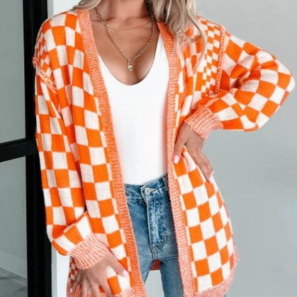 Cardigan lungo a scacchi