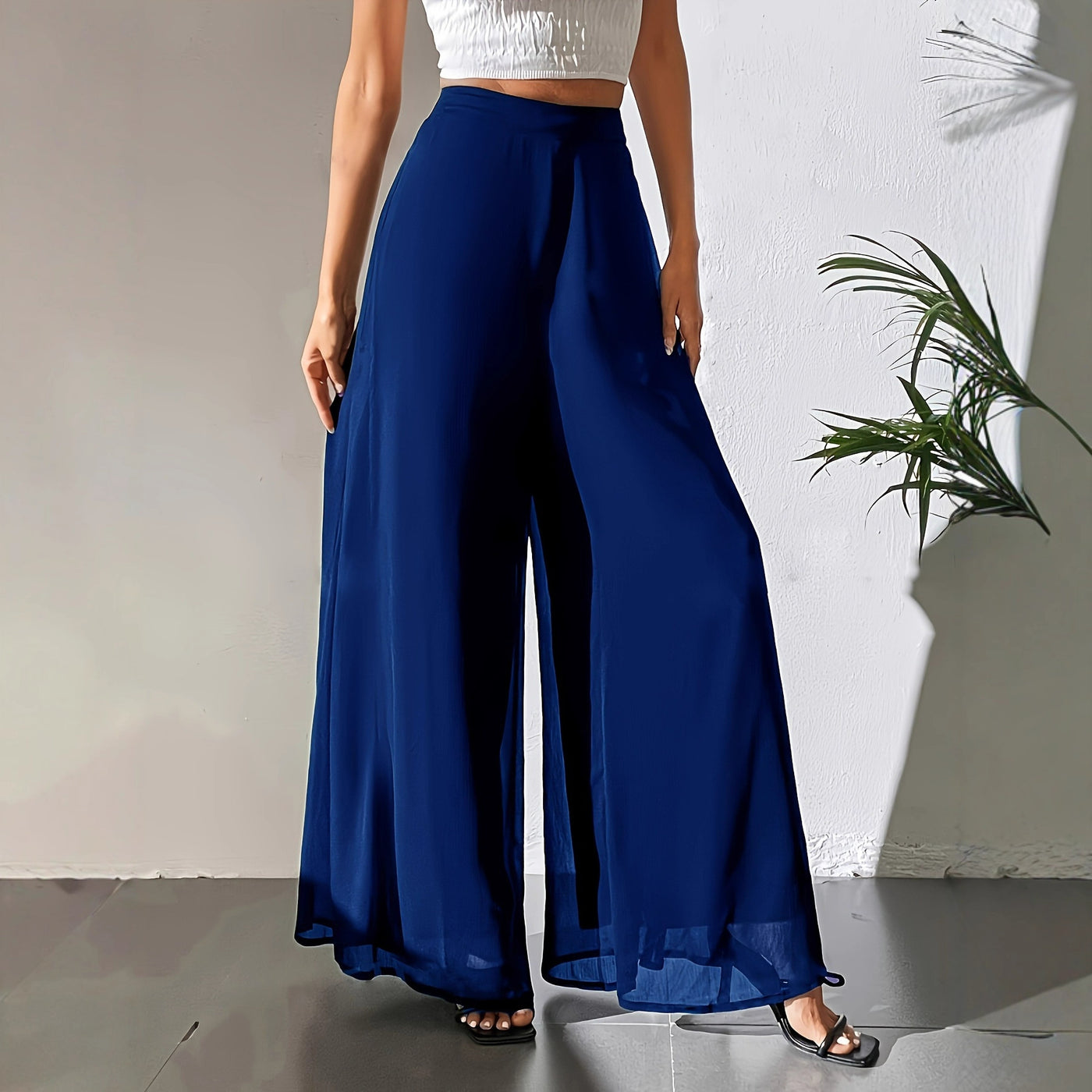 Pantaloni larghi casual in chiffon