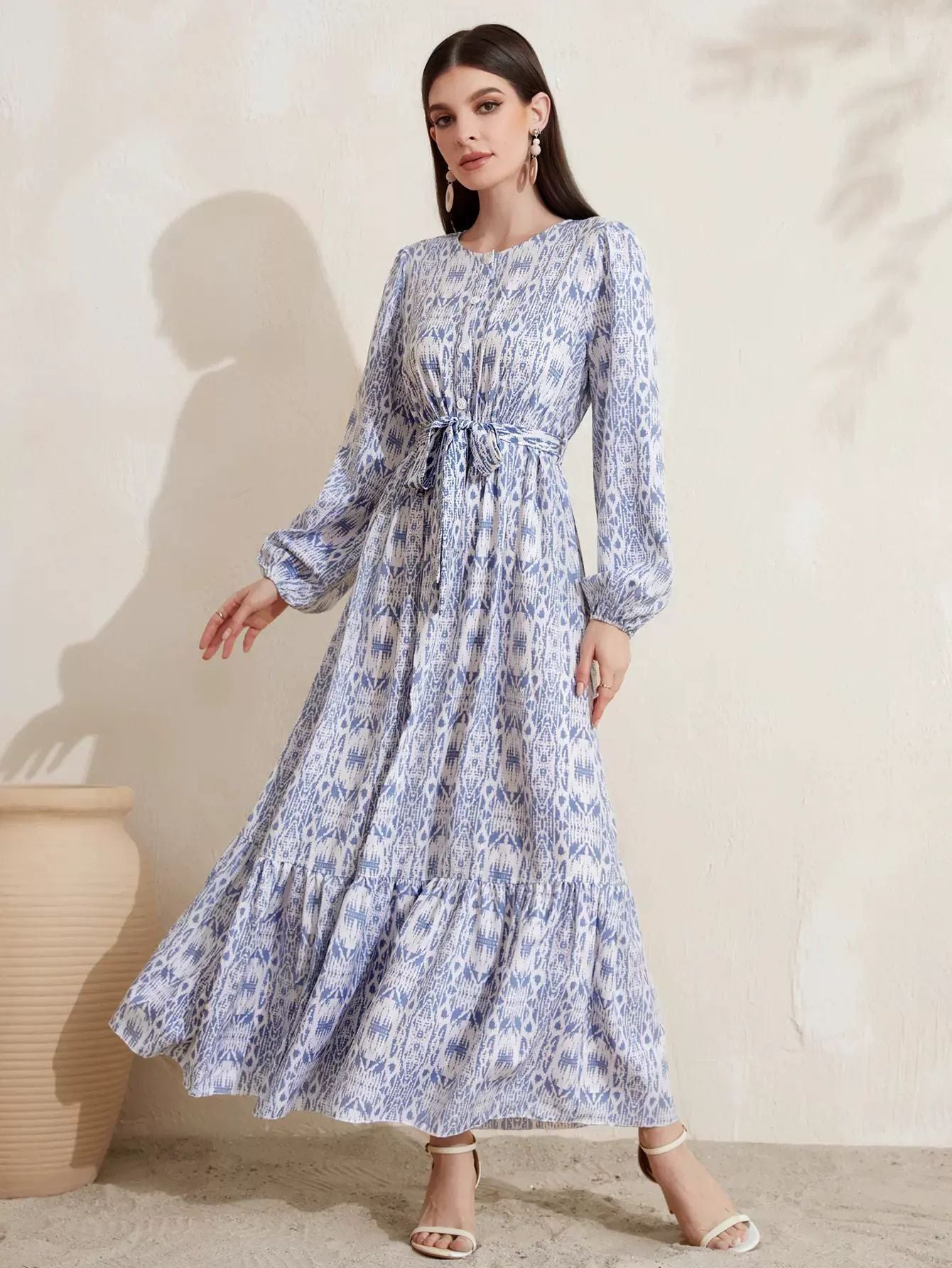 Abito lungo casual con stamoa stile francese