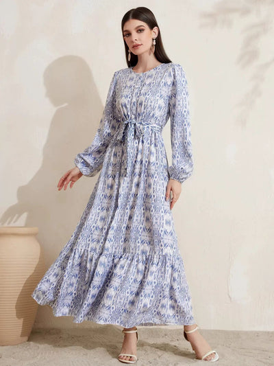 Abito lungo casual con stamoa stile francese