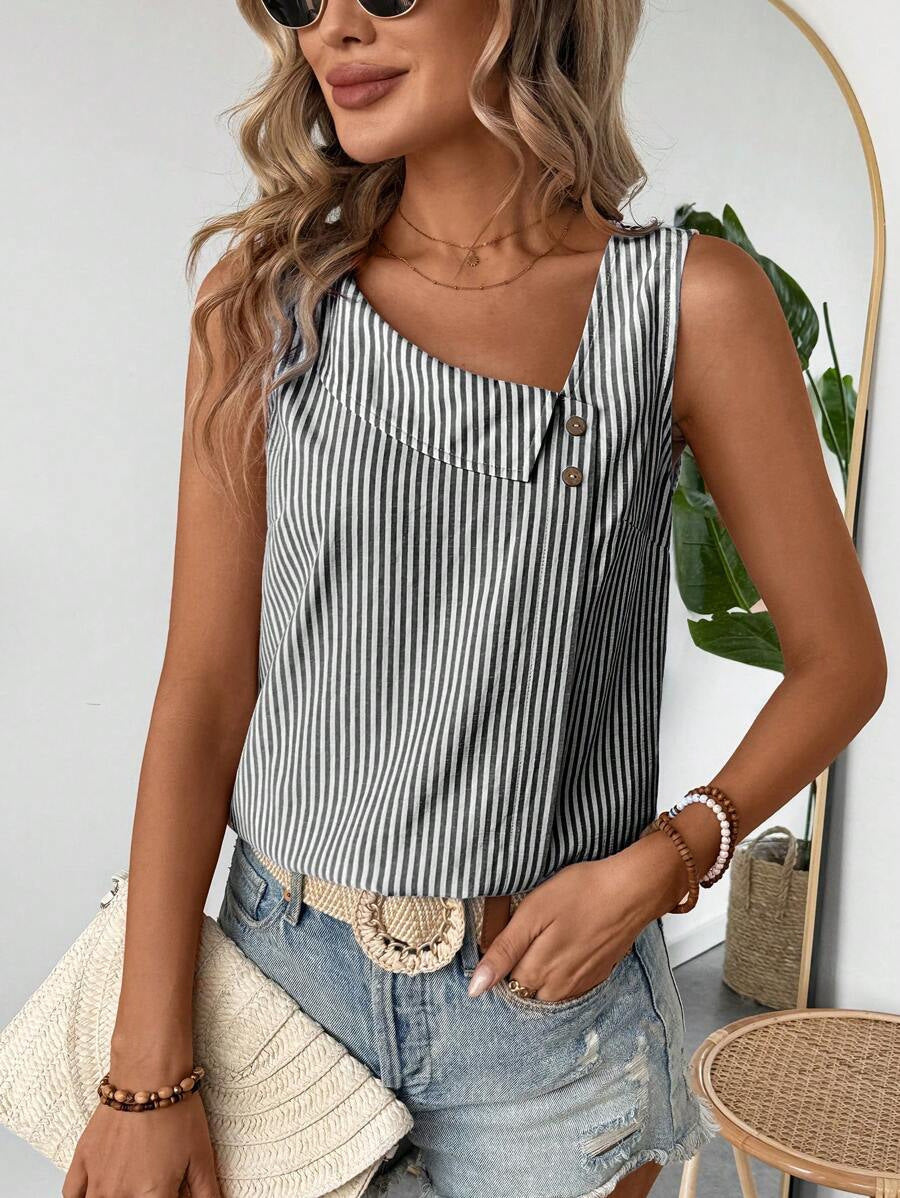 Top casual con colletto a diagonale
