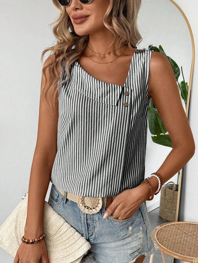 Top casual con colletto a diagonale