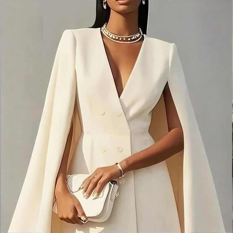 Elegant solid color dress with V-neck 