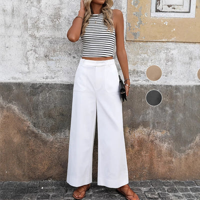 Pantaloni wide leg a vita alta