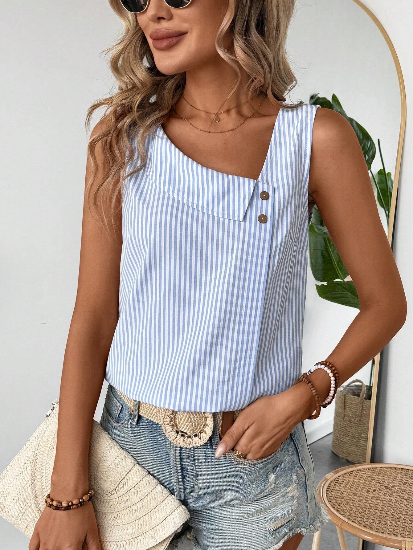 Top casual con colletto a diagonale