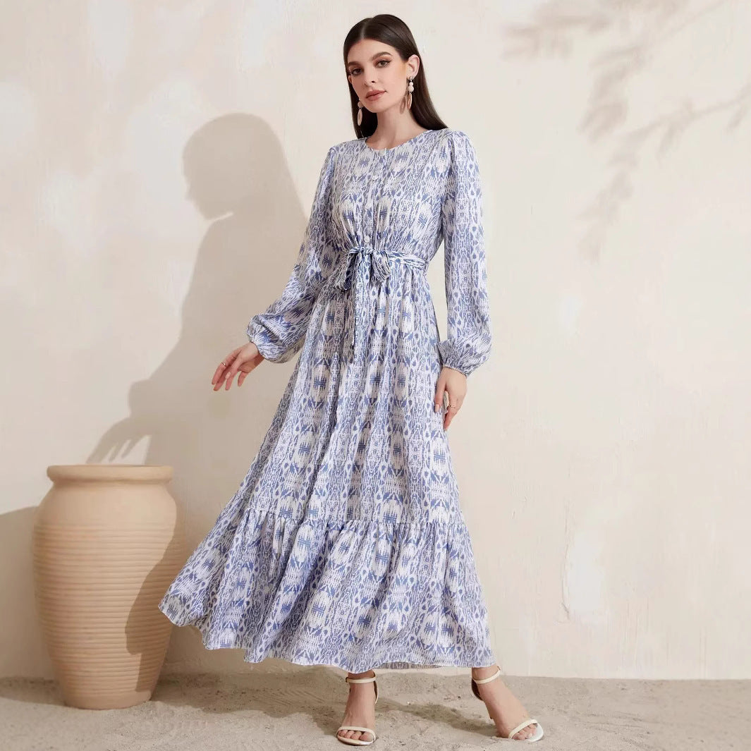 Abito lungo casual con stamoa stile francese