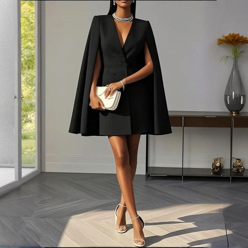 Elegant solid color dress with V-neck 