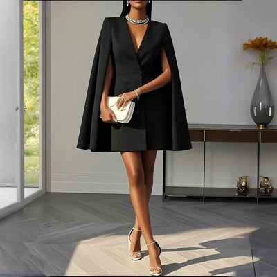 Elegant solid color dress with V-neck 