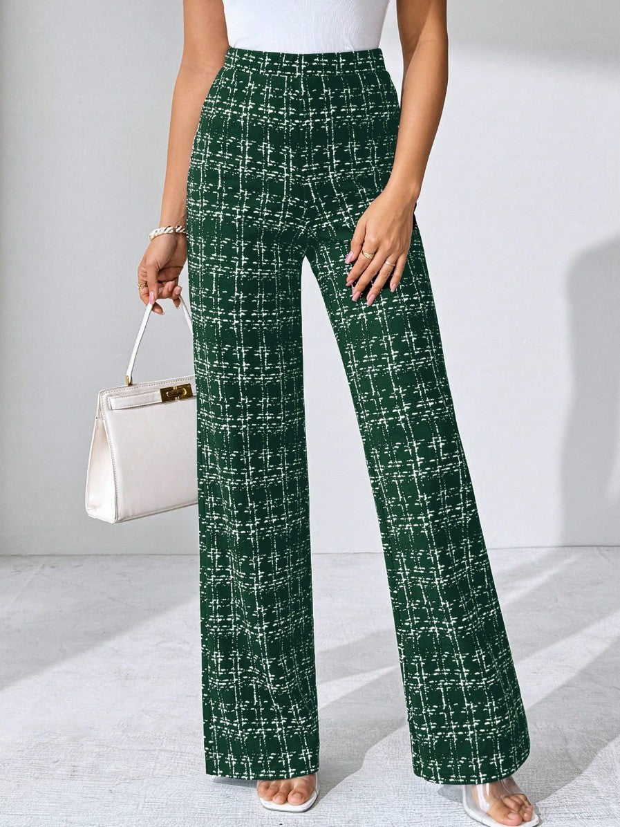 Pantaloni dritti a vita alta stile scozzese