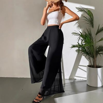 Pantaloni larghi casual in chiffon