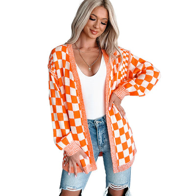 Cardigan lungo a scacchi