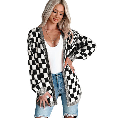 Cardigan lungo a scacchi
