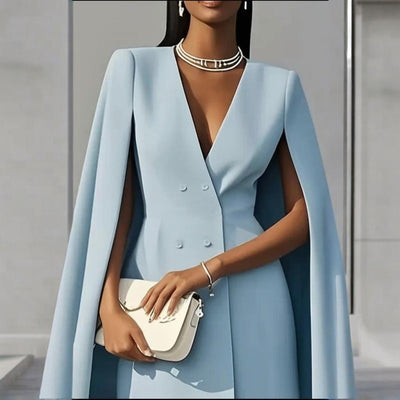 Elegant solid color dress with V-neck 