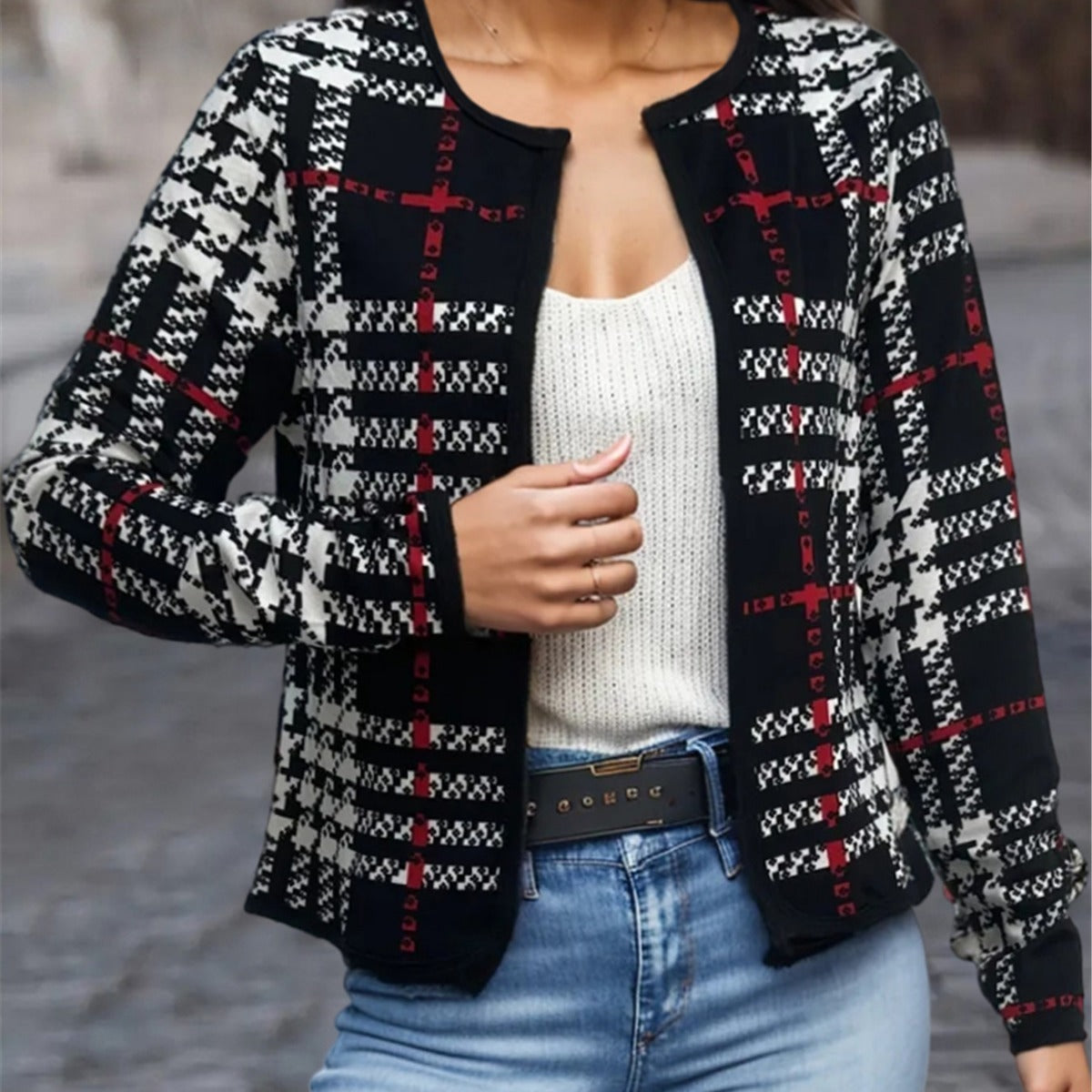Giacca casual versatile con stampa a quadri