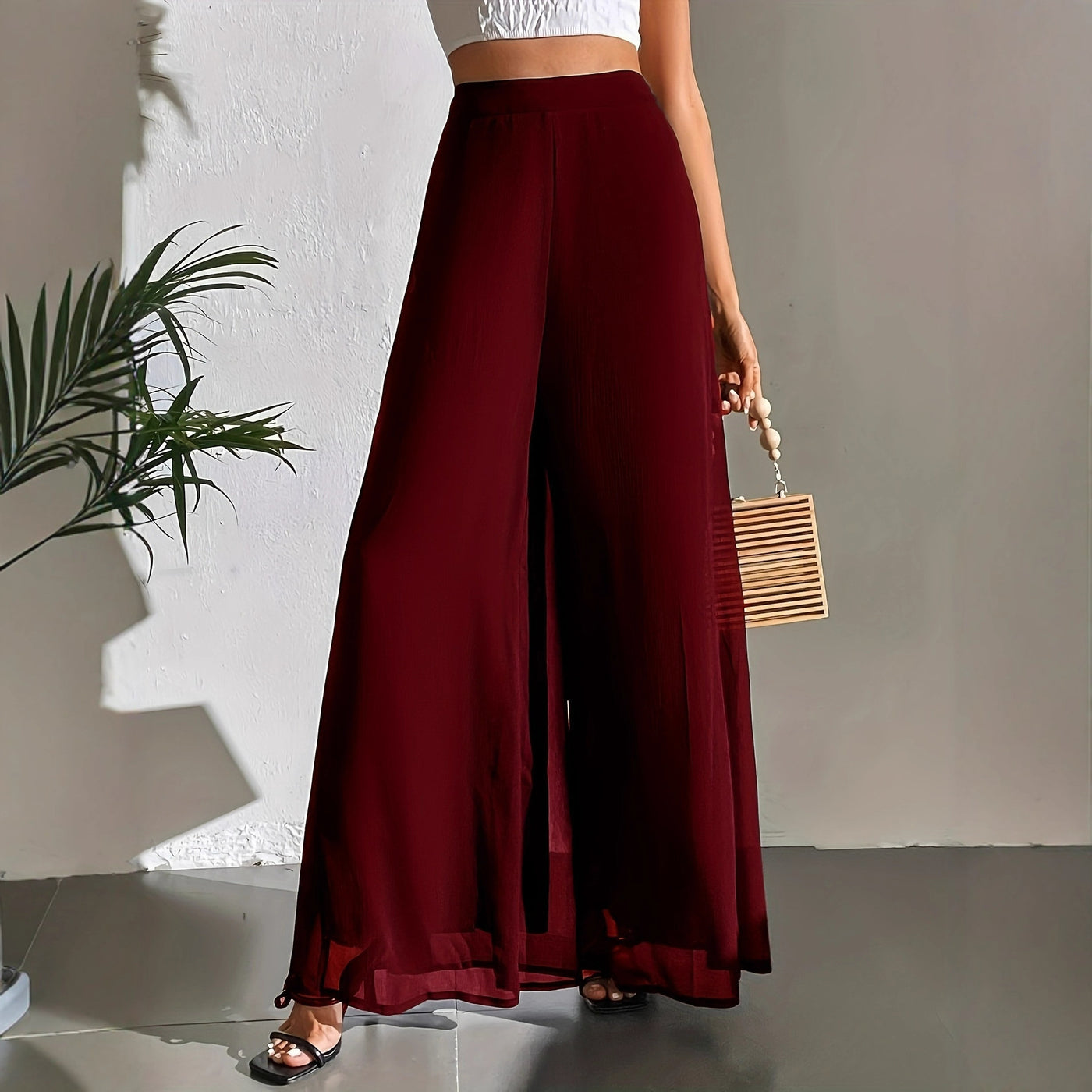 Pantaloni larghi casual in chiffon