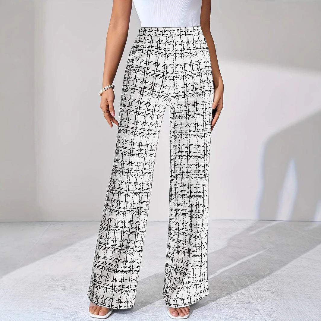 Pantaloni dritti a vita alta stile scozzese