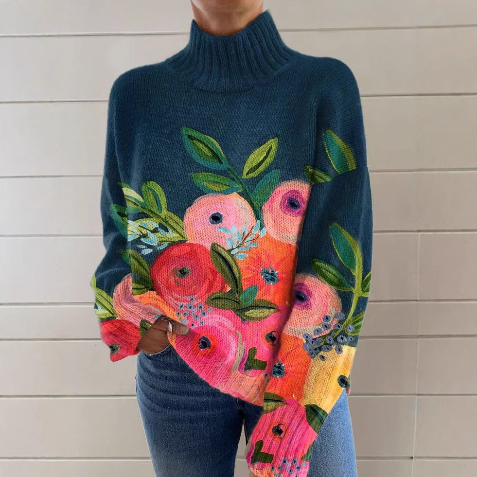 Maglione a collo alto con stampa floreale