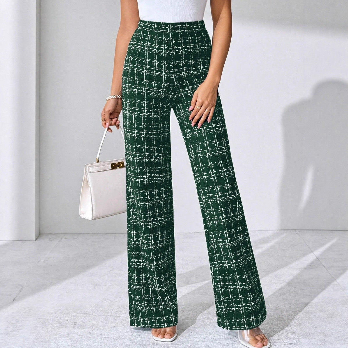 Pantaloni dritti a vita alta stile scozzese