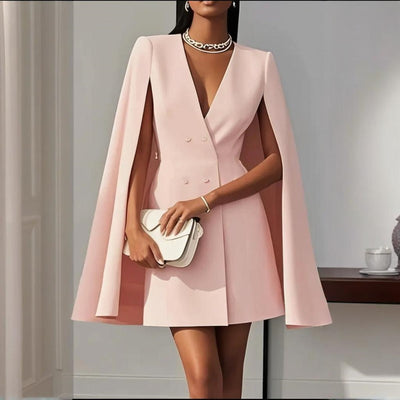 Elegant solid color dress with V-neck 