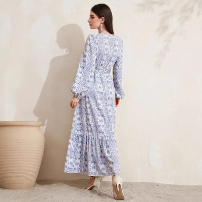 Abito lungo casual con stamoa stile francese