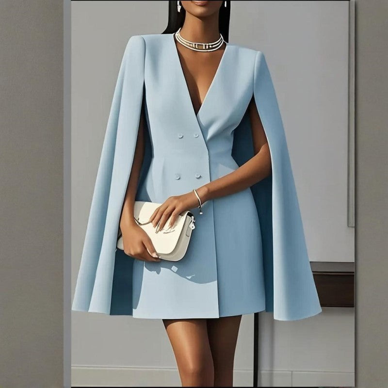Elegant solid color dress with V-neck 