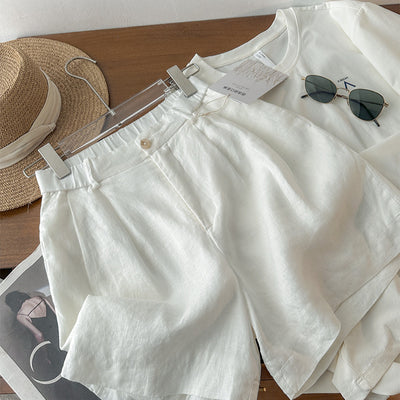 Pantaloncini in lino con cintura intrecciata