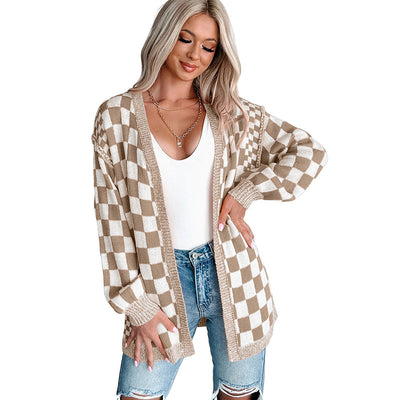Cardigan lungo a scacchi