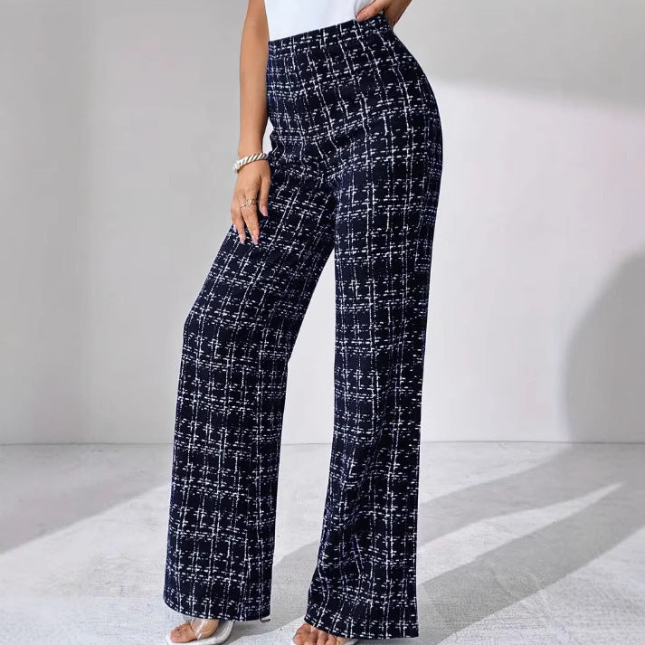 Pantaloni dritti a vita alta stile scozzese