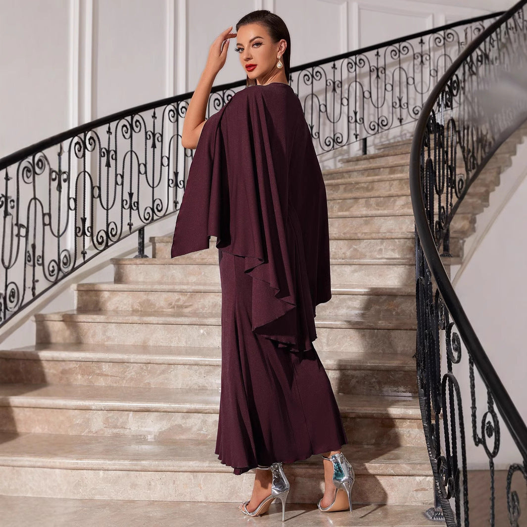 Abito lungo elegante con maniche a pipistrello