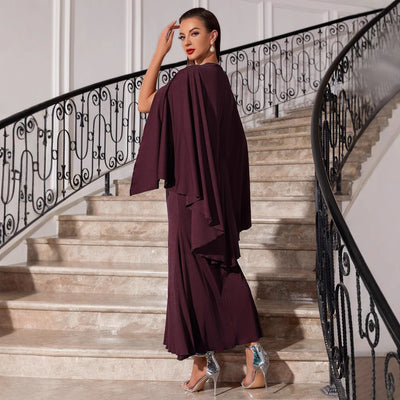 Abito lungo elegante con maniche a pipistrello