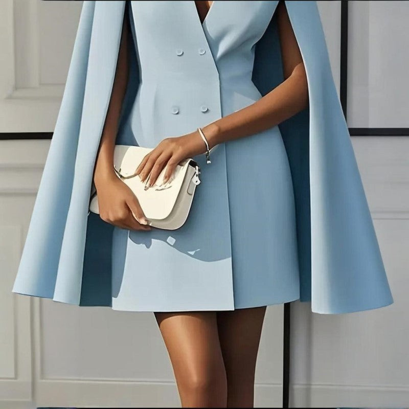 Elegant solid color dress with V-neck 
