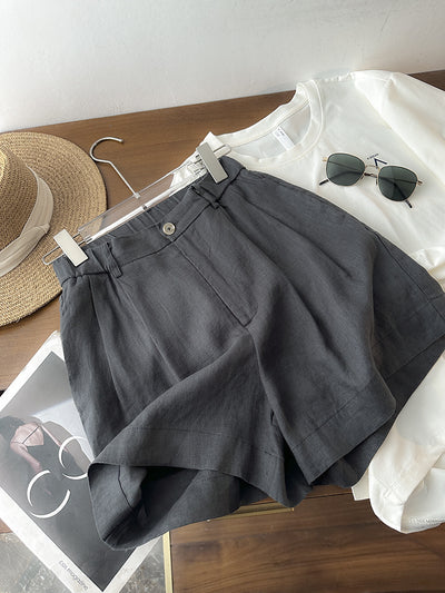 Pantaloncini in lino con cintura intrecciata