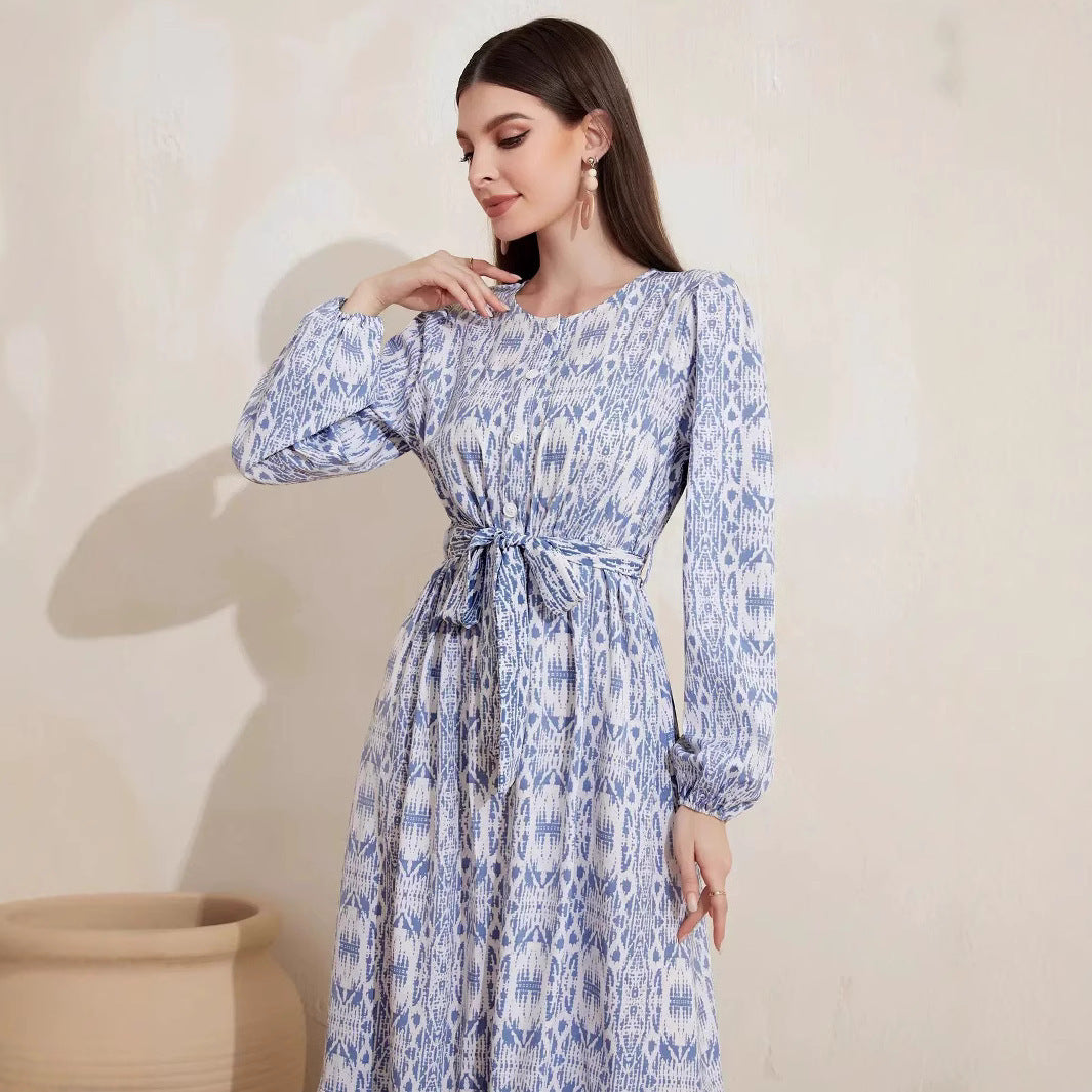 Abito lungo casual con stamoa stile francese