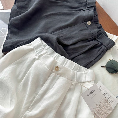 Pantaloncini in lino con cintura intrecciata