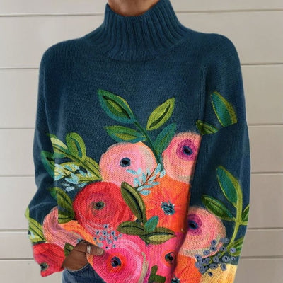 Maglione a collo alto con stampa floreale